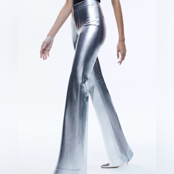 Alice + Olivia Pants - NWT Alice + Olivia Livi High Waist Bootcut Metallic Silver Faux Leather Pants 14